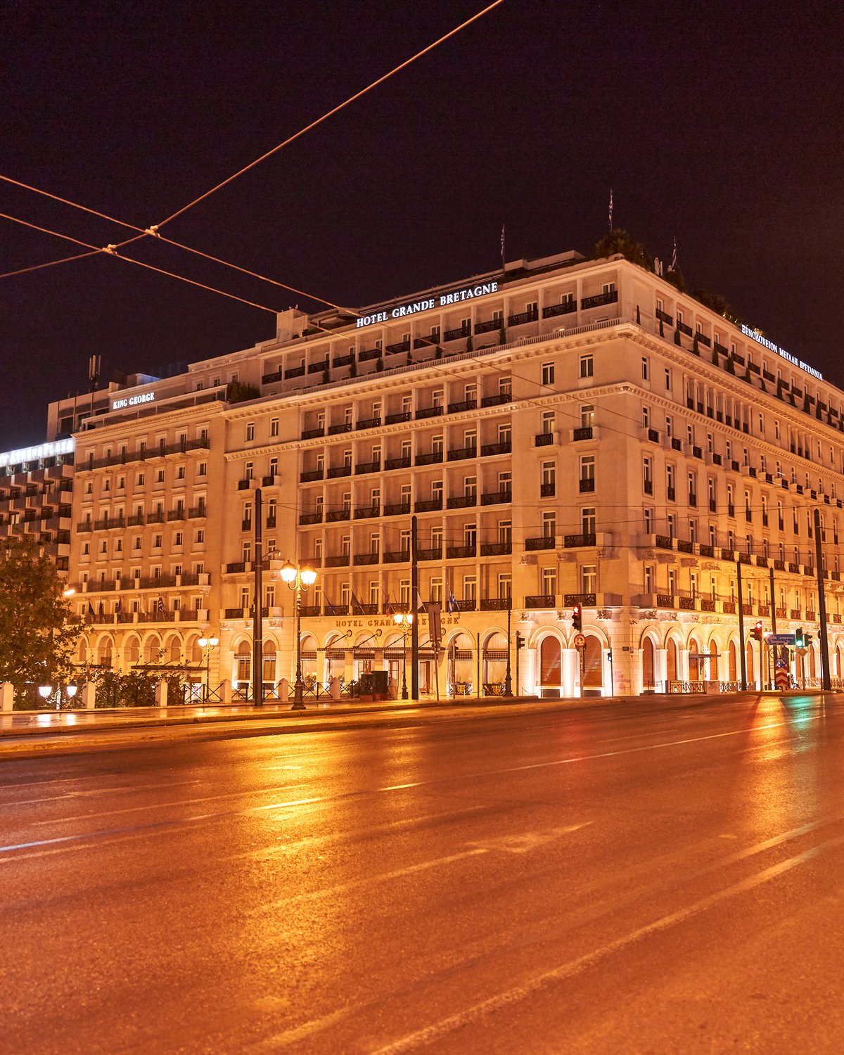 The Hotel Grande Bretagne on Syntagma Square, Athens, at night
